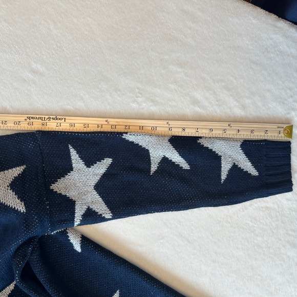 Evelyn Taylor Star Print Cardigan Sweater Knit Open Front Blue Large NWT - Picture 6 of 11